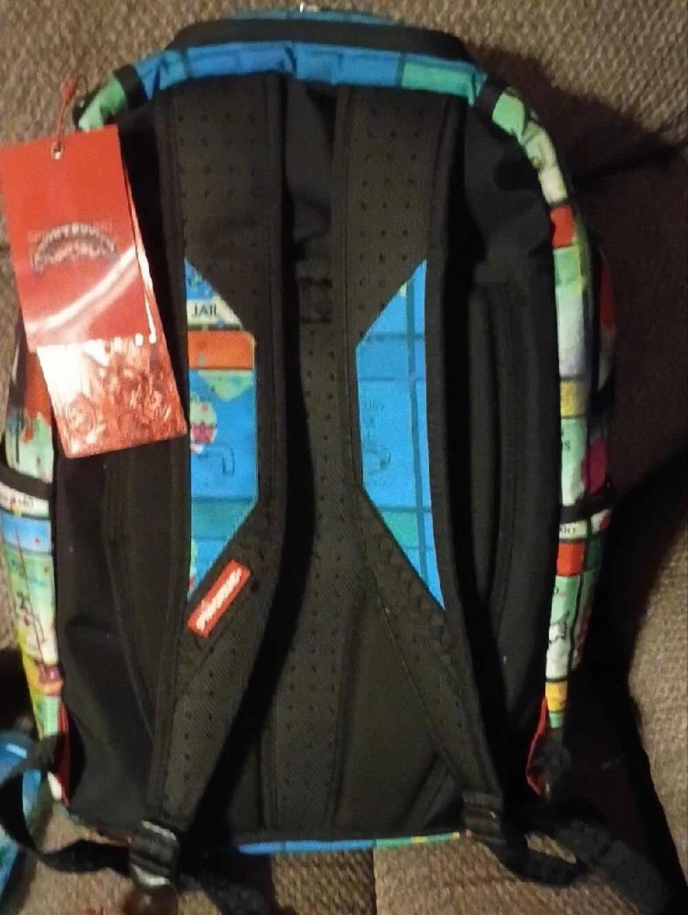 Sprayground Blue, Black and White Monopoly Character Backpack Print